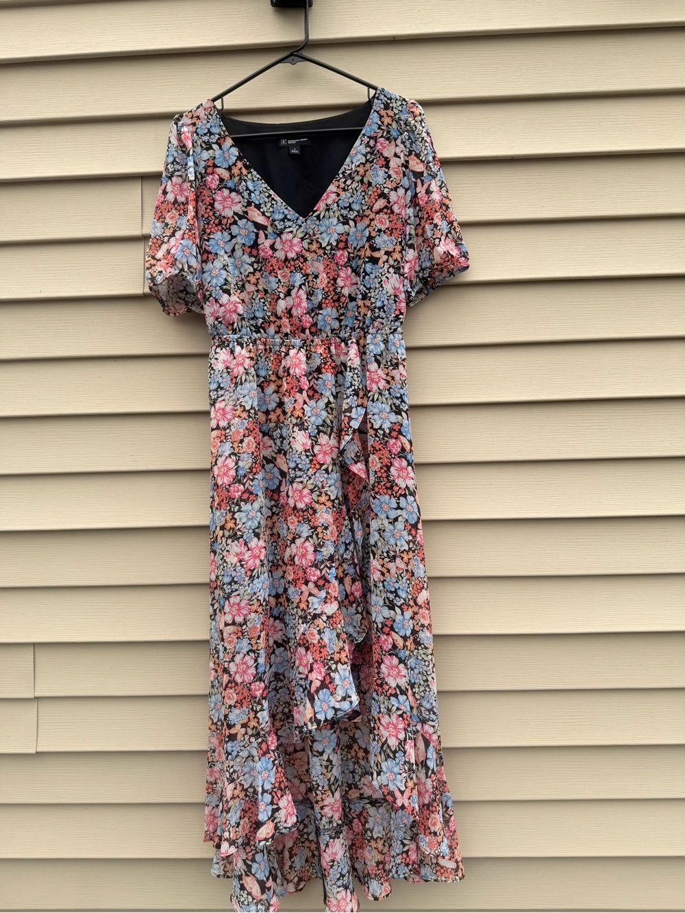 Floral V-Neck Midi Dress in Pink & Blue